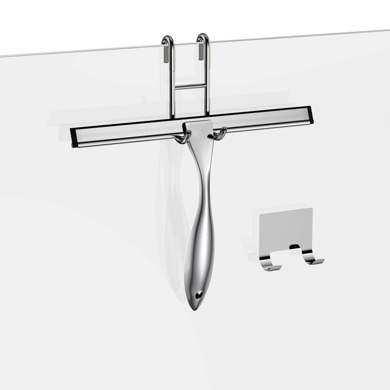 SSTOOHL Shower Squeegee and Window Squeegee  Stainless Steel  100% Streak-Free  Cleaner for Bathroom Showers Glass Doors  Home Mirrors  Car Windows Wiper  Adhesive Holder  Shower Door Hook  10 Inch  Silver - Image 1
